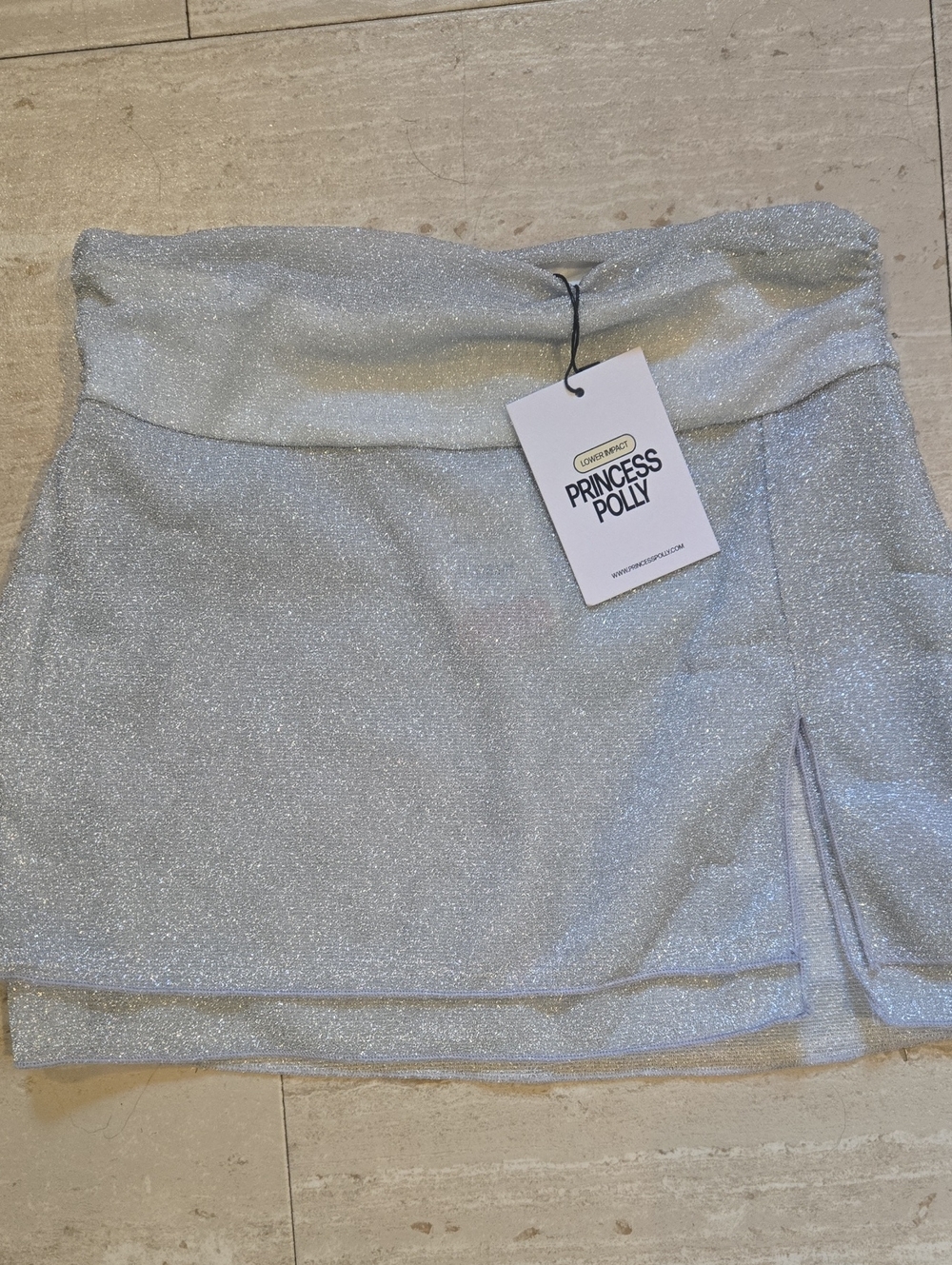 New Princess Polly Shimmery Silver Sheer Mini Skirt